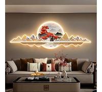 3D Wall Art Decor with LED Light - Modern Mountain and Trees Landscape Mural Lamp - Illuminated Wall Hanging Painting for Office