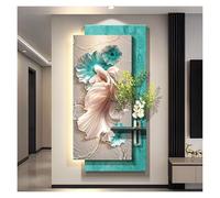 3D Wall Art Decor With LED Light, Sandstone Sculpture Painting, Vase & Artificial Greenery for Living Room, Entrance Hallway Modern Home Decoration