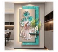3D Wall Art Decor With LED Light, Sandstone Sculpture Painting, Vase & Artificial Greenery for Living Room, Entrance Hallway Modern Home Decoration