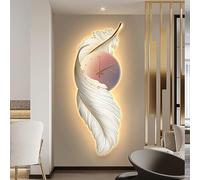 3D Wall Art Decor with LED Light, Wall Sculpture Painting Decoration, Crystal Porcelain Painting Core, Feather Hanging Mural for Living Room Entrance Office(C,80 * 29cm)