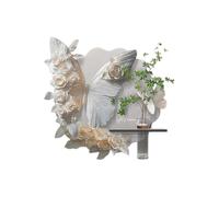 3D Wall Art Decor with LED Lights, 3D Butterfly & Rose Wall Decor with Plant Stand, Plug-in Power Supply Sculptures Hanging Mural, Textured Modern Art (WhiteA 31.5 * 31.5)