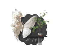 3D Wall Art Decor with LED Lights, 3D Butterfly & Rose Wall Decor with Plant Stand, Plug-in Power Supply Sculptures Hanging Mural, Textured Modern Art (BlackA 31.5 * 31.5)