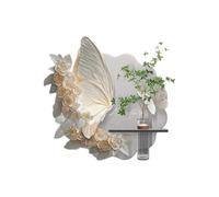 3D Wall Art Decor with LED Lights, 3D Butterfly & Rose Wall Decor with Plant Stand, Plug-in Power Supply Sculptures Hanging Mural, Textured Modern Art (WhiteB 23.6 * 23.6in)