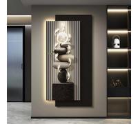 3D Wall Art Decor with LED Lights, 3D Stacked Stone & Moon LED Wall Art with Koi Fish Accent, Modern Oriental Decor with Warm Ambient Light for Entryway & Living Room (Black 19.7 * 39.4in)