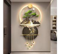 3D Wall Art Decor with Led Lights, Hanging Sculptural Painting with Pine Design, Traditional Chinese Decorative Wall Mounted Lamp, for Living Room Entrance Corridor(A Style,50 * 100cm)