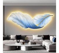 3D Wall Art Decor with LED Lights,Large Feather Wall Sculpture,with Dual-Mode Ambient Lighting,for Living Room Bedroom Entryway.(White,70x210cm)