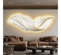 3D Wall Art Decor with LED Lights,Large Feather Wall Sculpture,with Dual-Mode Ambient Lighting,for Living Room Bedroom Entryway.(White,70x210cm)
