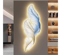 3D Wall Art Decor with LED Lights,Large Feather Wall Sculpture,with Dual-Mode Ambient Lighting,for Living Room Bedroom Entryway.(White,70x210cm)