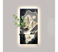 3D Wall Art Decor with LED Lights, Large Modern UV Engraved Mountain & Waterfall Sculpture for Living Room, Bedroom & Entrance