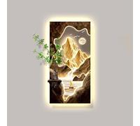 3D Wall Art Decor with LED Lights, Large Modern UV Engraved Mountain & Waterfall Sculpture for Living Room, Bedroom & Entrance