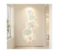 3D Wall Art Decor with LED Lights - Modern Crystal Porcelain Wall Sculpture with Flowers & Butterfly, Lighted Wall Decor for Living Room Bedroom Entryway,Waterproof(Green,100x45cm/39.4x17.7in)