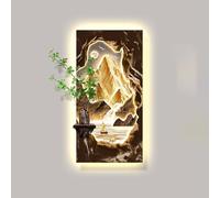 3D Wall Art Decor with LED Lights - Modern UV Engraved Mountain & Waterfall Sculpture Painting for Living Room and Bedroom Decoration