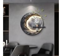 3D Wall Art Decor with LED Lights, Rock Texture Round Wall Decor with Hydroponic Vase & Ambient Light, Modern Geometric Wall Art for Entryway Living Room
