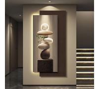 3D Wall Art Decor with LED Lights, Stacked Stone & Moon Design, Koi Fish Accent, Modern Oriental Wall Art for Entryway and Living Room