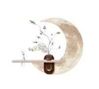 3D Wall Art Decor with LED Lights, Textured Crescent Moon and Round Wall Decor with Hydroponic Vase for Modern Entryway and Living Room