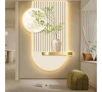 3D Wall Art Decor with LED Lights, Three-Dimensional Decoration Painting with Vase and Artificial Plant for Living Room and Corridor