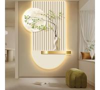 3D Wall Art Decor with LED Lights, Three-Dimensional Decoration Painting with Vase and Artificial Plant for Living Room and Corridor