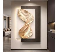 3D wall art decor with led lights,Vision Wall Art Decor with Led Light,Hand-Painted 3D Wood Grain LED Wall Art, Sandstone Texture Modern Wall Art for Living Room & Entryway(Brown-A,80*120cm)