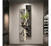 3D Wall Art Decor With Led Lights Wall Sculptures, Handmade Sandstone Wall Hanging Mural, Hydroponic Green Plants,Retro Borderless,for Entryway Living Room Dining Room(A,35*100CM/13.8*39.4IN)