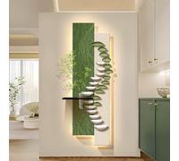 3d wall art decor with led lights, with Hydroponic Glass Vase and Simulated Plants, Illuminated Stone Landscape Painting, for Living Room Bedroom Hallway(B,120 * 40cm/47.2 * 15.7in)