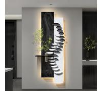 3d wall art decor with led lights, with Hydroponic Glass Vase and Simulated Plants, Illuminated Stone Landscape Painting, for Living Room Bedroom Hallway(B,120 * 40cm/47.2 * 15.7in)
