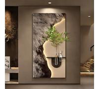 3D Wall Art Decor with Luminous LED, Sandstone Design, Includes Vase and Artificial Plant, Ideal for Bedroom, Living Room, Entryway, Dining Room, Plug-In Power Supply, 40x80cm
