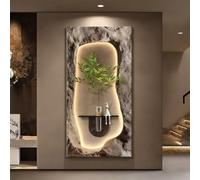 3D Wall Art Decor with Luminous LED, Sandstone Design, Includes Vase and Artificial Plant, Ideal for Bedroom, Living Room, Entryway, Dining Room, Plug-In Power Supply, 40x80cm