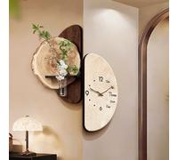 3D Wall Art Decor with Sandstone Texture, Corner Clock, Hydration Vase, Realistic Plants, Modern Living Room Dining Wall Sculpture