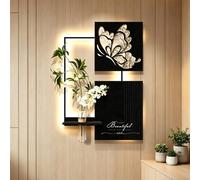 3D Wall Art Decor with Vase and LED Light, Butterfly Painting with Plug-in Power Supply, Sandstone Design, Home Decoration for Living Room, 19 x 27 inches