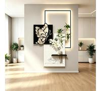 3D Wall Art Decor with Vase and LED Light, Butterfly Painting with Plug-in Power Supply, Sandstone Design, Home Decoration for Living Room, 19 x 27 inches