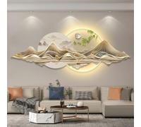 3D Wall Art Sculptures with LED Light, Modern Decorative Landscape Painting for Living Room or Corridor, Traditional Chinese Feng Shui Design with Wireless Remote Control