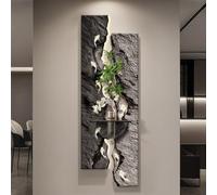 3D Wall Art with LED Light, Sandstone Wall Decoration Painting, Glass Vase & Simulated Green Plant, Creative Nine Fish Wall Sculpture for Living Room Entrance Office(A,35 * 100cm)