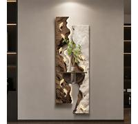 3D Wall Art with LED Light, Sandstone Wall Decoration Painting, Glass Vase & Simulated Green Plant, Creative Nine Fish Wall Sculpture for Living Room Entrance Office(B,40 * 120cm)