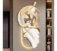 3D wall art with lights Feather Decor, Power Supply Decor with Led Lights, Painting, Living Room Hanging Mural LED, Creative Landscape Sculptures(C,60x120cm/23.6x47.2in)