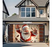 3D Wall-Breaking Santa Claus Banner,Large Christmas Garage Door Cover Banner,3D Wall Santa Claus Christmas Garage Door Decorations Backdrop, Cute Wall Background for Xmas Decor