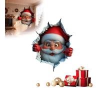 3D Wall-Breaking Santa Claus Sticker, 2PCS Christmas Creative Wall Sticker, Santa Claus Breaking Through Wall Design, 3D Peel Stick Christmas Wall Stickers for Indoor Home Deco (25 * 30cm)