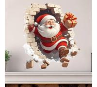 3D Wall-Breaking Santa Claus Sticker,3D Santa Claus Breaking The Wall Designs Peel and Stick Xmas,3DSelf-Adhesive Vinyl Sticker,Christmas W-All Stickers Funny Christmas WallDecor,for Door Window