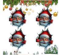 3D Wall-Breaking Santa Claus Sticker, Funny Wall Breaking Christmas Sticker, Large 3D Santa Claus Wall Stickers Peel and Stick, for Home Door Window (4PCS)