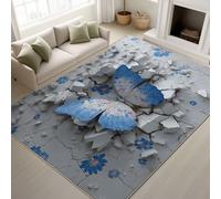 3D Wall Butterflies Stones Soft Carpet Runners for Hallway Non-Slip 60 x 120 cm, Rugs Printed Design Bedroom， Navy Blue Bedside Carpets for Kitchen, Lounge, Office, Parlor