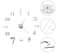 3D Wall Clock EVA Silver 100cm Modern DIY Extra Large Glossy Mirror Effect Home