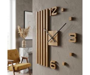 3D Wall Clocks DIY Wood Oak Slats Large Wall Clock 60 cm 3D Wall Clock Modern Design EKO Wall Clocks Wall Sticker Decoration Clocks for Office Living Room Bedroom Decorative Item Black Hands