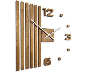 3D Wall Clocks DIY Wood Oak Slats Large Wall Clock 60 cm 3D Wall Clock Modern Design EKO Wall Clocks Wall Sticker Decoration Clocks for Office Living Room Bedroom White Hands Silent No ticking