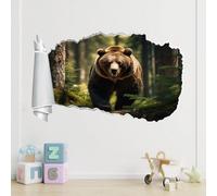 3D Wall Decor, Bear Removable Wall Sticker Room Forest Animals Waterproof Mural Decals Wall Hole Decal for Girls Bedroom Nursery Decoration Wallpaper Wedding Decor