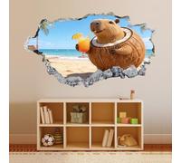 3D Wall Decor, Capybara Coconut Removable Wall Sticker Room Beach Scenery Waterproof Mural Decals Wall Hole Decal for Girls Bedroom Nursery Decoration Wallpaper Wedding Decor