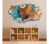 3D Wall Decor Daisy Flower Tattoo Smashed Poster Decals Waterproof Vinyl Decals Decorations for Home Kids Room Bedroom Bathroom Nursery Decor 53x93cm