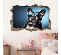 3D Wall Decor, Dogs Removable Wall Sticker Room Blue Sunglasses Waterproof Mural Decals Wall Hole Decal for Girls Bedroom Nursery Decoration Wallpaper Wedding Decor