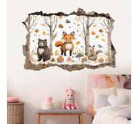 3D Wall Decor, Fox Bear Tree Removable Wall Sticker Room Forest Animal Cartoon Waterproof Mural Decals Wall Hole Decal for Girls Bedroom Nursery Decoration Wallpaper Wedding Decor