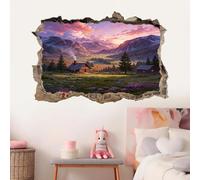 3D Wall Decor, Grassland Deer House Mountain Removable Wall Sticker Room Natural Landscape Waterproof Mural Decals Wall Hole Decal for Girls Bedroom Nursery Decoration Wallpaper Wedding Decor