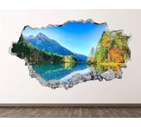 3D Wall Decor Lake Forest Mountain Nature Landscape Removable Wall Sticker Room Waterproof Mural Decals Wall Hole Decal for Girls Bedroom Decoration Wallpaper Wedding Decor Gift 43x75cm