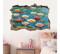 3D Wall Decor, Lotus Removable Wall Sticker Room Natural Landscape Waterproof Mural Decals Wall Hole Decal for Girls Bedroom Nursery Decoration Wallpaper Wedding Decor